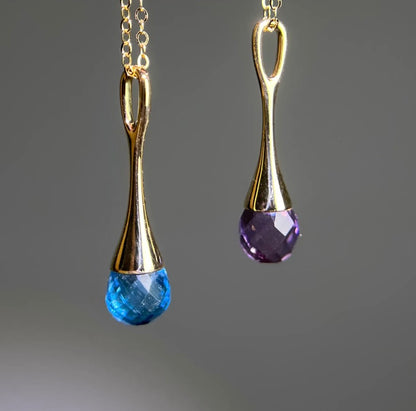 K18YG ペンダント ブルートパーズ アメジスト ティアドロップ 雫 涙 YG イエローゴールド 18金金 18K トパーズ 青 ブルー 紫水晶