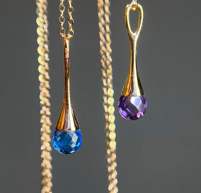 K18YG ペンダント ブルートパーズ アメジスト ティアドロップ 雫 涙 YG イエローゴールド 18金金 18K トパーズ 青 ブルー 紫水晶