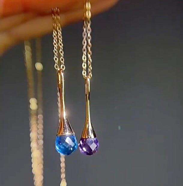 K18YG ペンダント ブルートパーズ アメジスト ティアドロップ 雫 涙 YG イエローゴールド 18金金 18K トパーズ 青 ブルー 紫水晶