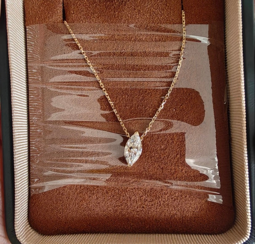 K18YG ラボダイヤ マーキスカット ホースアイ ネックレス ペンダント イエローゴールド 18金 18K 0.3ct~ YG