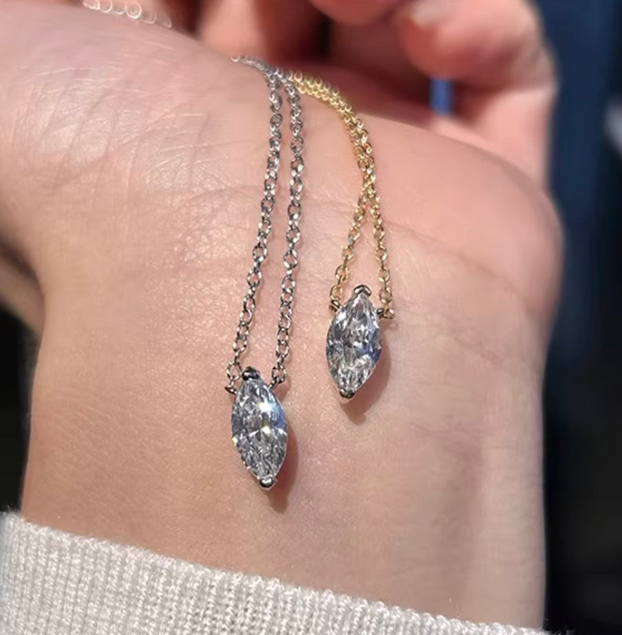 K18YG ラボダイヤ マーキスカット ホースアイ ネックレス ペンダント イエローゴールド 18金 18K 0.3ct~ YG