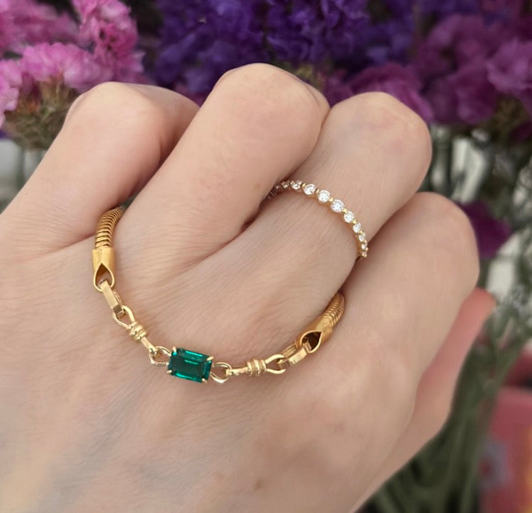 K18YG 合成エメラルド ひきわ ヒキワ 引き輪 チェーンパーツ バチカン 繋ぎ チャーム ネックレスチャーム YG イエローゴールド 18金 18K