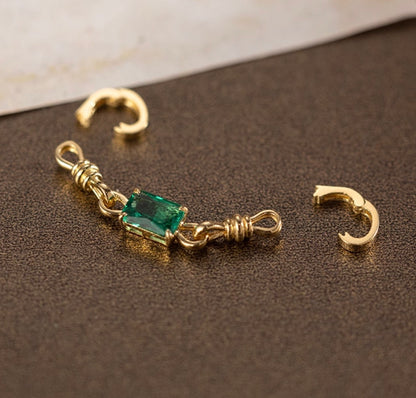 K18YG 合成エメラルド ひきわ ヒキワ 引き輪 チェーンパーツ バチカン 繋ぎ チャーム ネックレスチャーム YG イエローゴールド 18金 18K