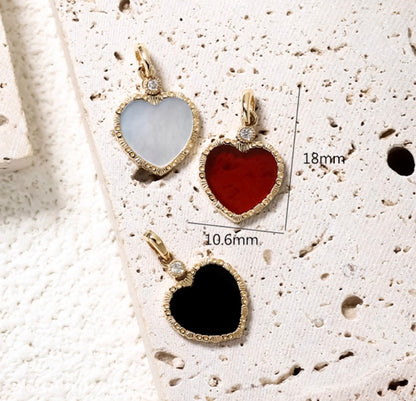 K18YG イエローゴール ド ハート ダイヤモンド ネックレス ペンダント バチカン レッドカーネリアン ブラックオニキス 白蝶貝 18K ペンダントトップ ネックレスチャーム 赤 黒 白