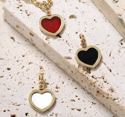 K18YG イエローゴール ド ハート ダイヤモンド ネックレス ペンダント バチカン レッドカーネリアン ブラックオニキス 白蝶貝 18K ペンダントトップ ネックレスチャーム 赤 黒 白