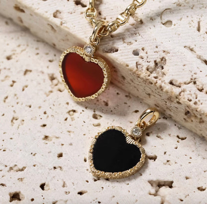 K18YG イエローゴール ド ハート ダイヤモンド ネックレス ペンダント バチカン レッドカーネリアン ブラックオニキス 白蝶貝 18K ペンダントトップ ネックレスチャーム 赤 黒 白