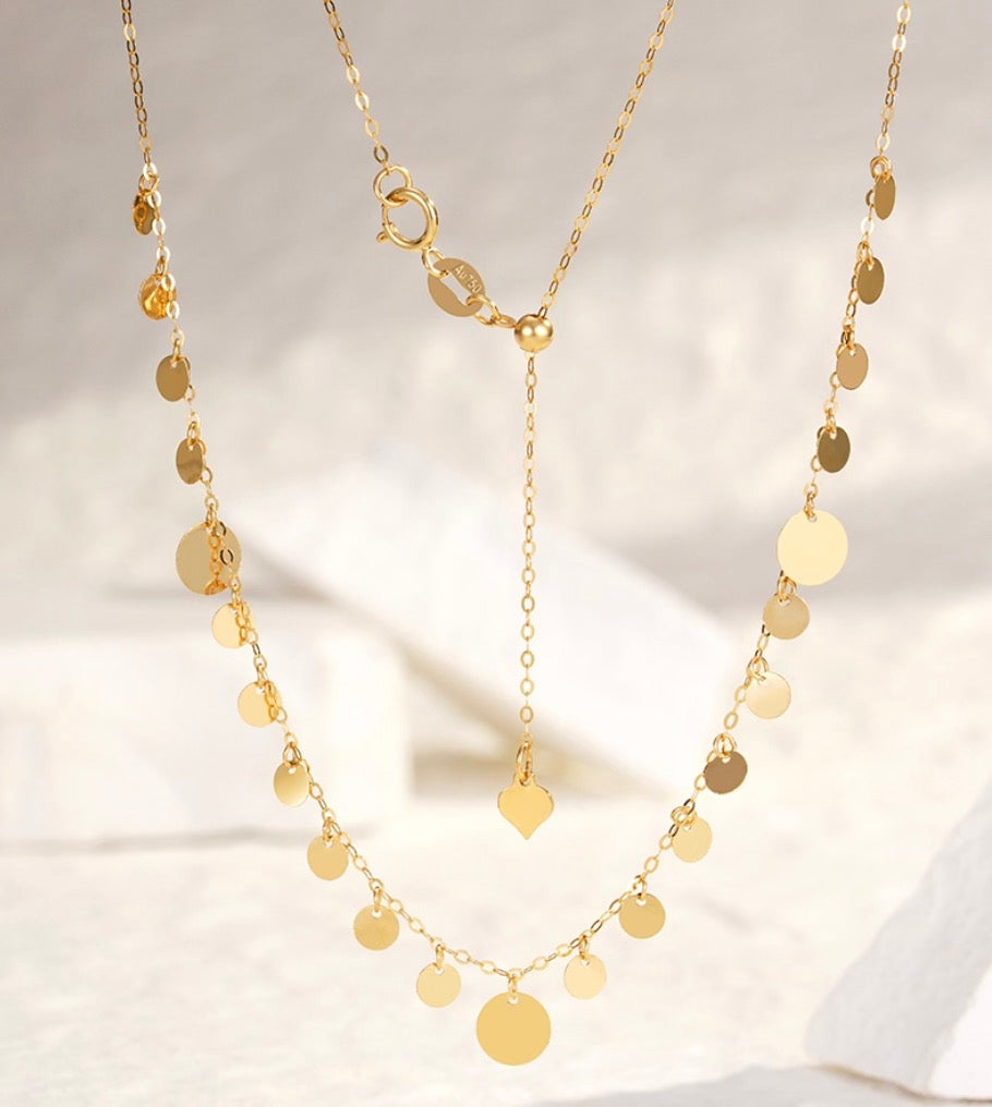 K18YG WG ディスクネックレス コインネックレス チャームネックレス イエローゴールド ホワイトゴールド 18金 18K ネックレス スライド式アジャスターチェーン