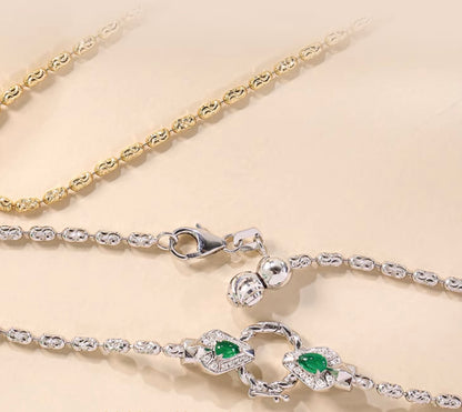 K18YG WG エメラルド ダイヤモンド ネックレス アジャスターチェーン バチカン ダイヤ 18K YG イエローゴールド K18WG ライスチェーン ビーンチェーン