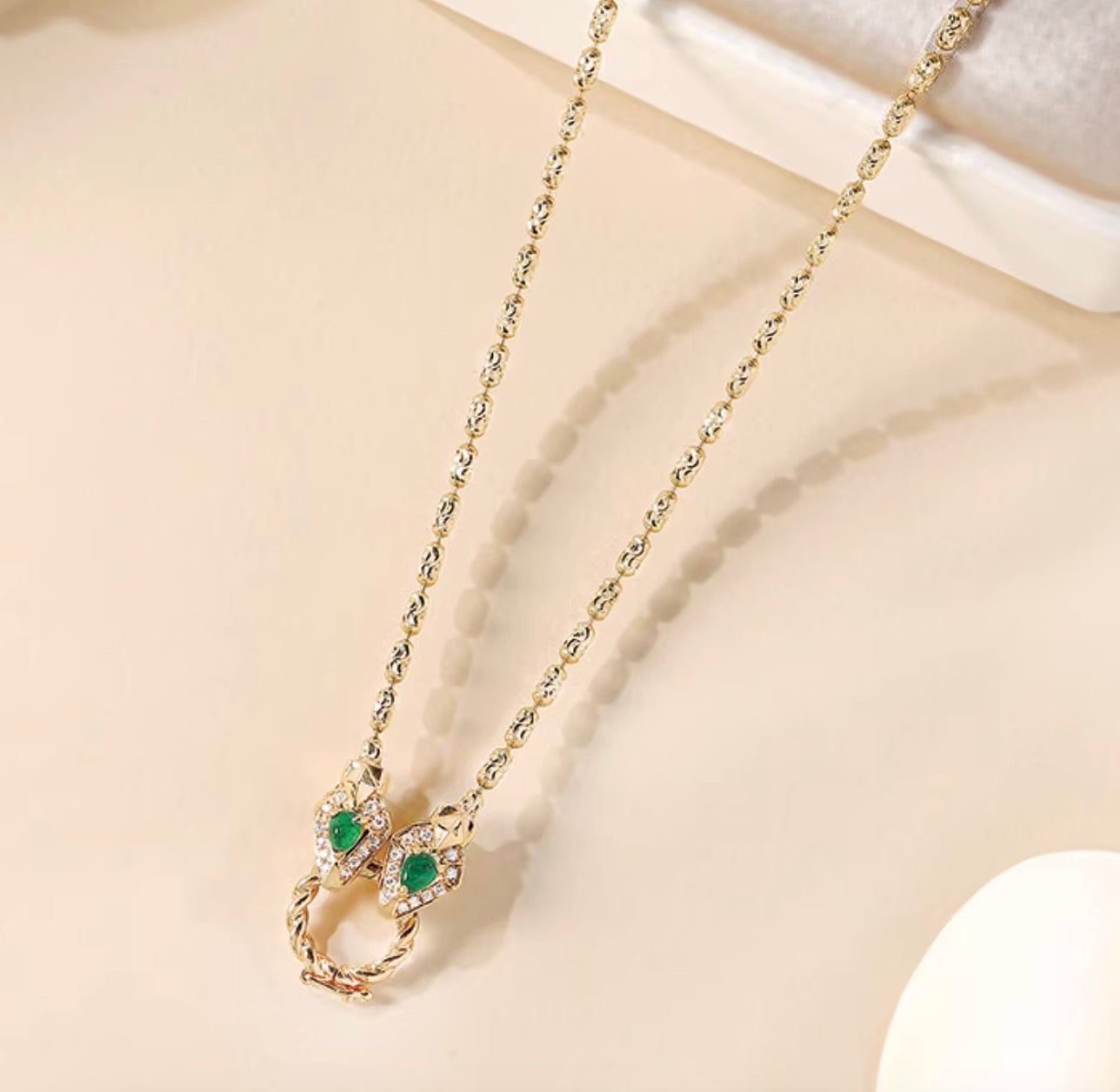 K18YG WG エメラルド ダイヤモンド ネックレス アジャスターチェーン バチカン ダイヤ 18K YG イエローゴールド K18WG ライスチェーン ビーンチェーン