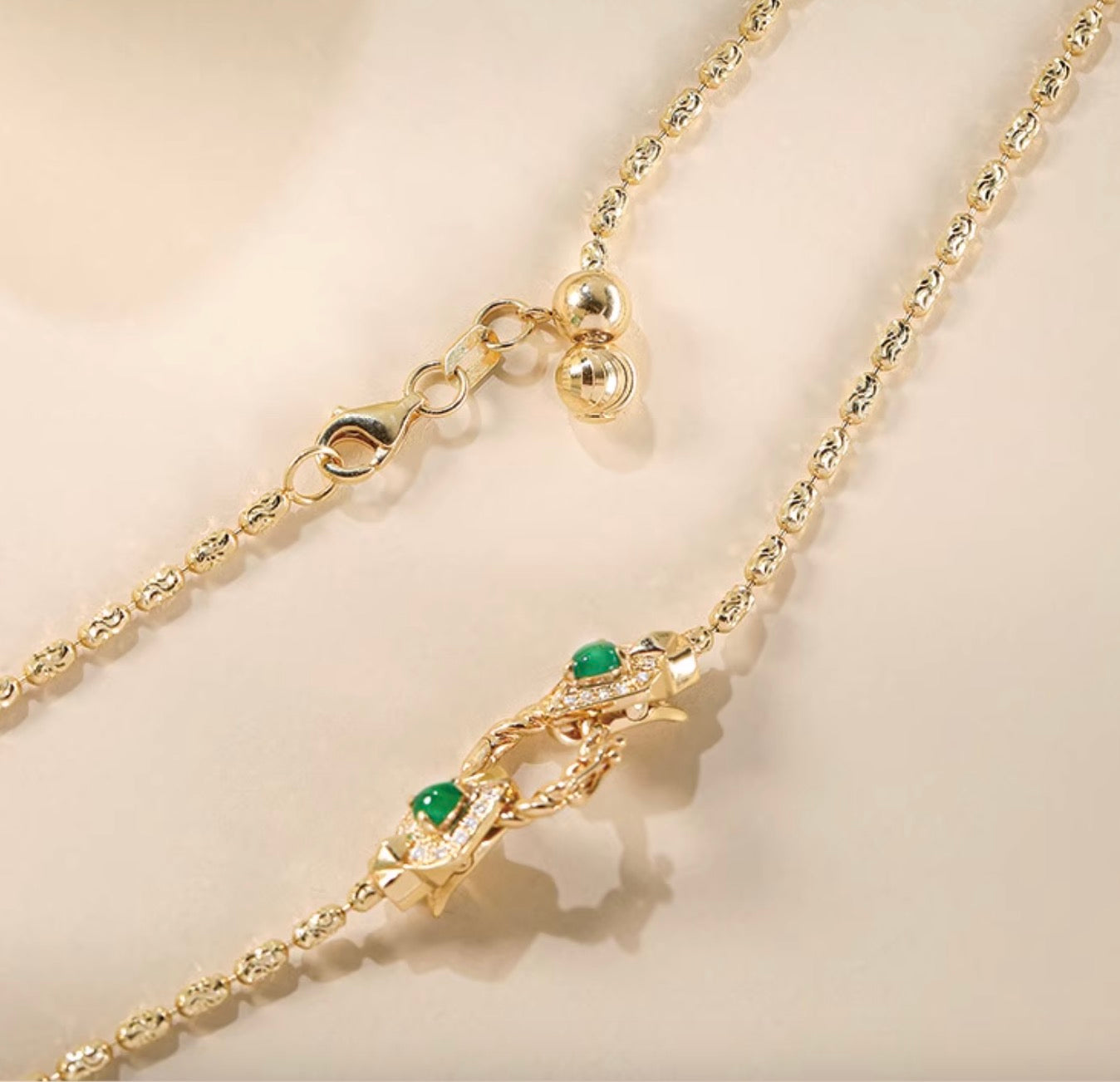 K18YG WG エメラルド ダイヤモンド ネックレス アジャスターチェーン バチカン ダイヤ 18K YG イエローゴールド K18WG ライスチェーン ビーンチェーン