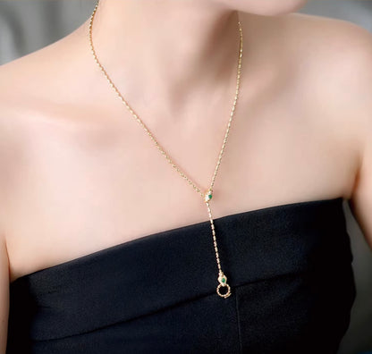 K18YG WG エメラルド ダイヤモンド ネックレス アジャスターチェーン バチカン ダイヤ 18K YG イエローゴールド K18WG ライスチェーン ビーンチェーン