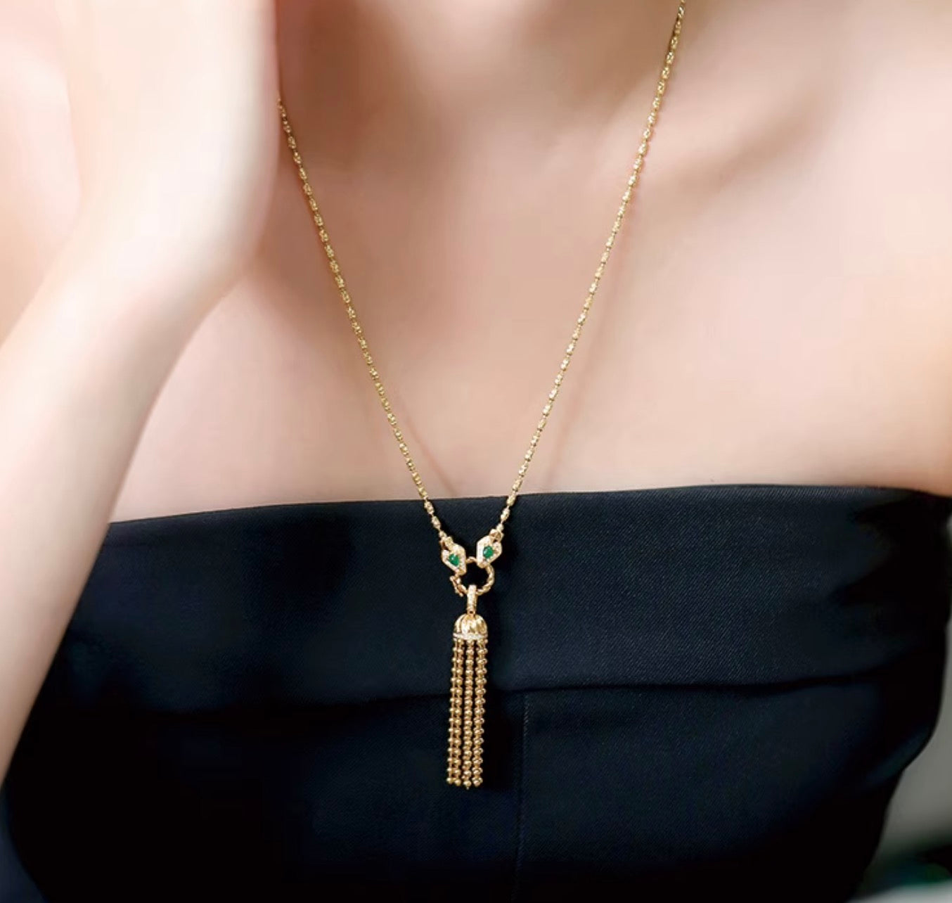 K18YG WG エメラルド ダイヤモンド ネックレス アジャスターチェーン バチカン ダイヤ 18K YG イエローゴールド K18WG ライスチェーン ビーンチェーン