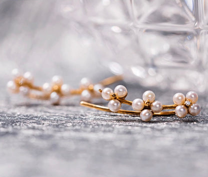 K18PG 真珠 ピンクゴールド 18K 18金 ダイヤモンド ダイヤ PG K18 フックピアス イヤーカフ 花 クローバー 四ツ葉 スマイル 淡水パール ミニ 小