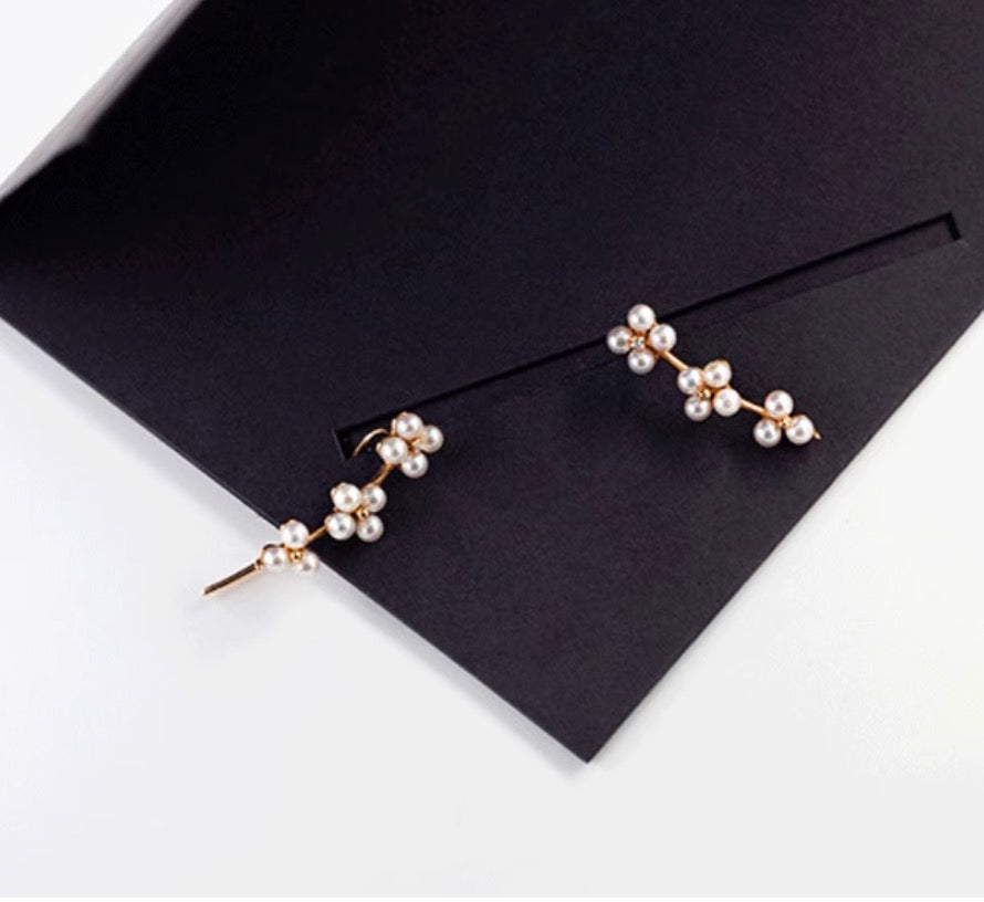 K18PG 真珠 ピンクゴールド 18K 18金 ダイヤモンド ダイヤ PG K18 フックピアス イヤーカフ 花 クローバー 四ツ葉 スマイル 淡水パール ミニ 小