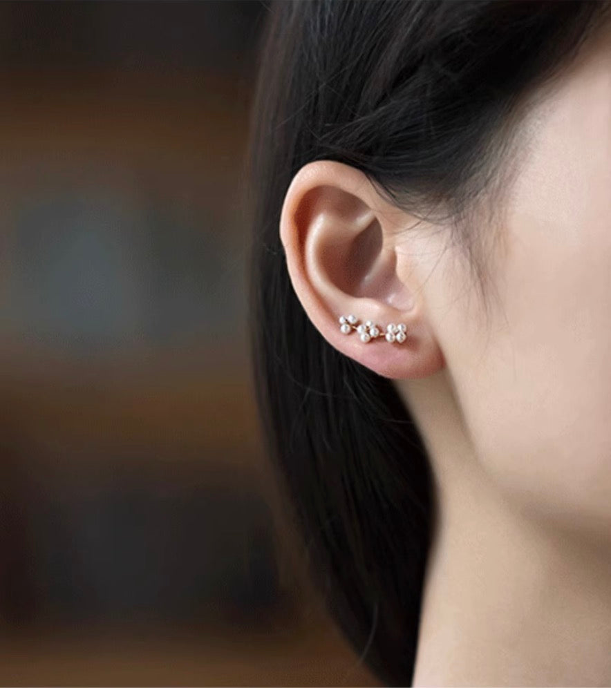 K18PG 真珠 ピンクゴールド 18K 18金 ダイヤモンド ダイヤ PG K18 フックピアス イヤーカフ 花 クローバー 四ツ葉 スマイル 淡水パール ミニ 小