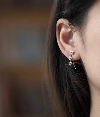 K18PG 真珠 ピンクゴールド 18K 18金 ダイヤモンド ダイヤ PG K18 フックピアス イヤーカフ 花 クローバー 四ツ葉 スマイル 淡水パール ミニ 小