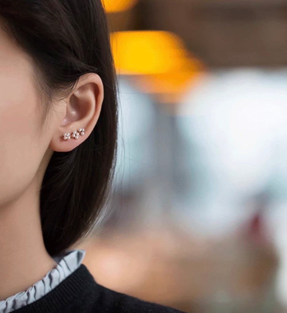 K18PG 真珠 ピンクゴールド 18K 18金 ダイヤモンド ダイヤ PG K18 フックピアス イヤーカフ 花 クローバー 四ツ葉 スマイル 淡水パール ミニ 小