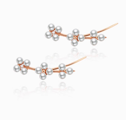 K18PG 真珠 ピンクゴールド 18K 18金 ダイヤモンド ダイヤ PG K18 フックピアス イヤーカフ 花 クローバー 四ツ葉 スマイル 淡水パール ミニ 小