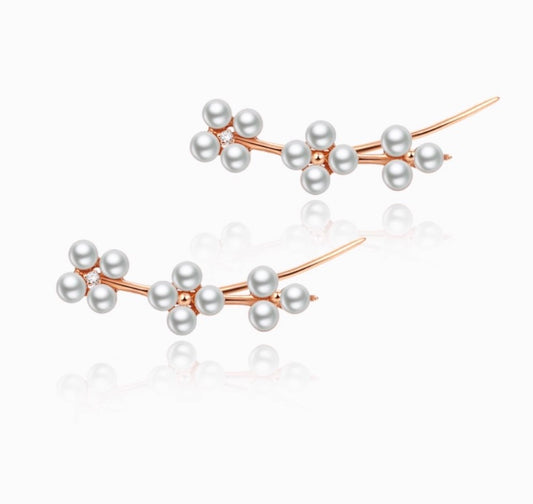 K18PG 真珠 ピンクゴールド 18K 18金 ダイヤモンド ダイヤ PG K18 フックピアス イヤーカフ 花 クローバー 四ツ葉 スマイル 淡水パール ミニ 小