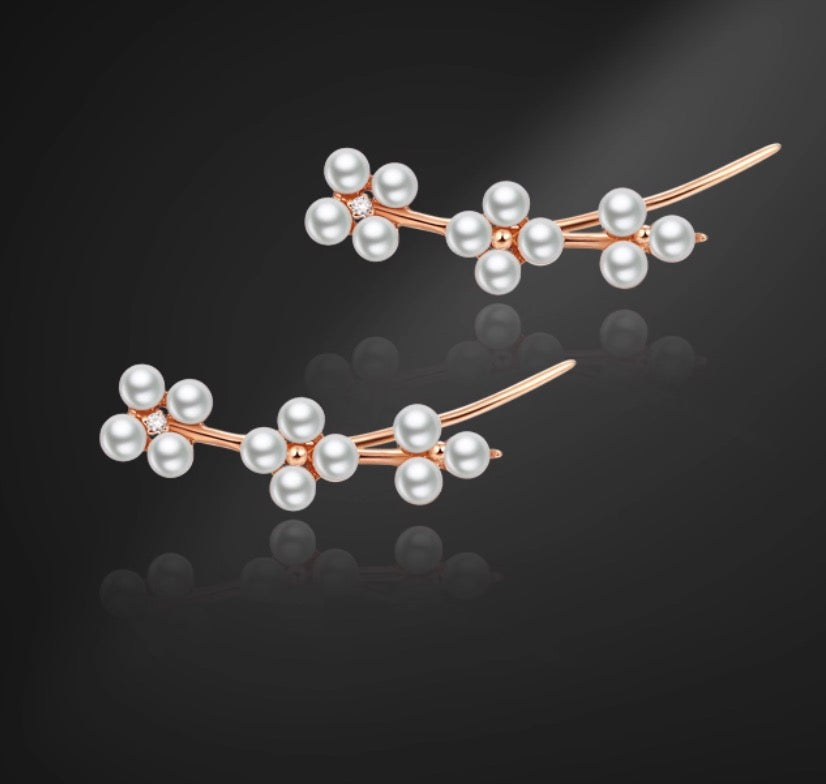 K18PG 真珠 ピンクゴールド 18K 18金 ダイヤモンド ダイヤ PG K18 フックピアス イヤーカフ 花 クローバー 四ツ葉 スマイル 淡水パール ミニ 小