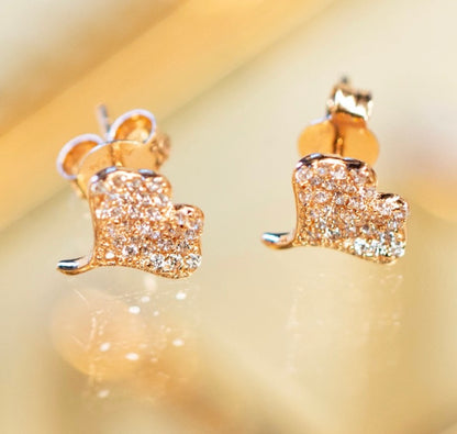 K18PG イチョウ ピンクゴールド 18K 18金 ジルコニア PG K18 ピアス スタッドピアス 銀杏