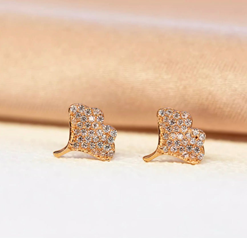K18PG イチョウ ピンクゴールド 18K 18金 ジルコニア PG K18 ピアス スタッドピアス 銀杏