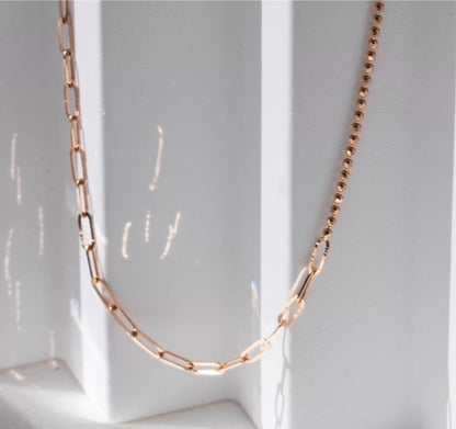 K18PG ボールチェーン ペーパークリップ ネックレス ミックスチェーン 18K チェーンネックレス PG ピンクゴールド 2way