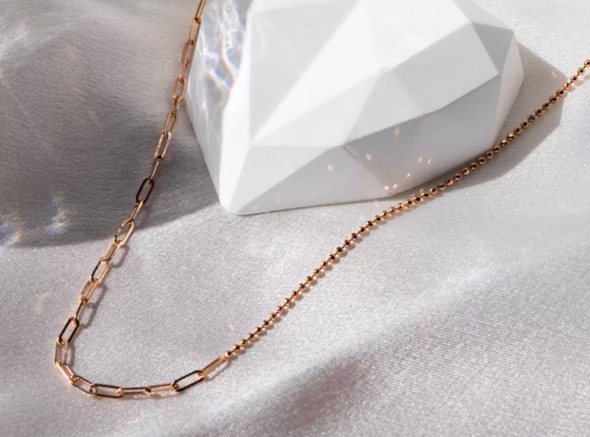 K18PG ボールチェーン ペーパークリップ ネックレス ミックスチェーン 18K チェーンネックレス PG ピンクゴールド 2way