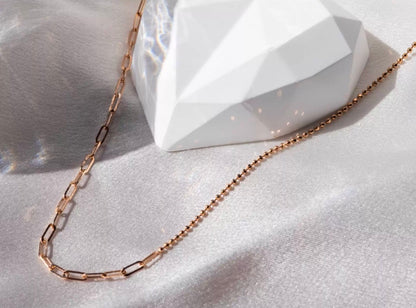 K18PG ボールチェーン ペーパークリップ ネックレス ミックスチェーン 18K チェーンネックレス PG ピンクゴールド 2way