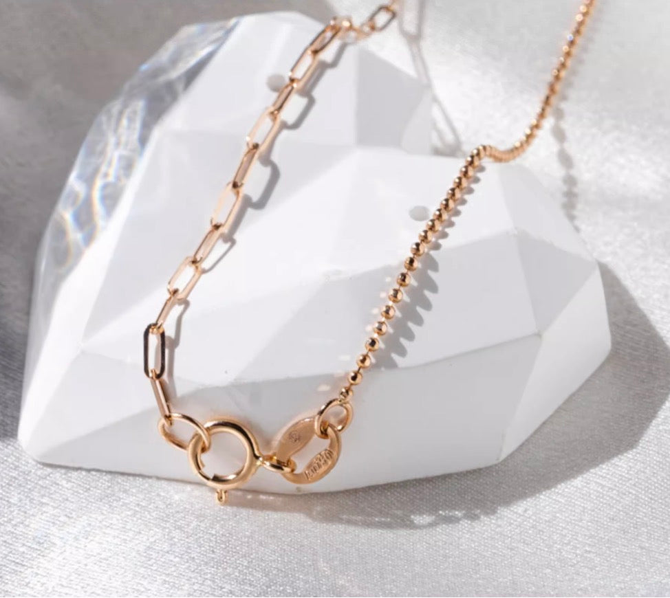 K18PG ボールチェーン ペーパークリップ ネックレス ミックスチェーン 18K チェーンネックレス PG ピンクゴールド 2way