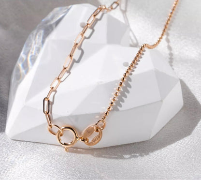 K18PG ボールチェーン ペーパークリップ ネックレス ミックスチェーン 18K チェーンネックレス PG ピンクゴールド 2way