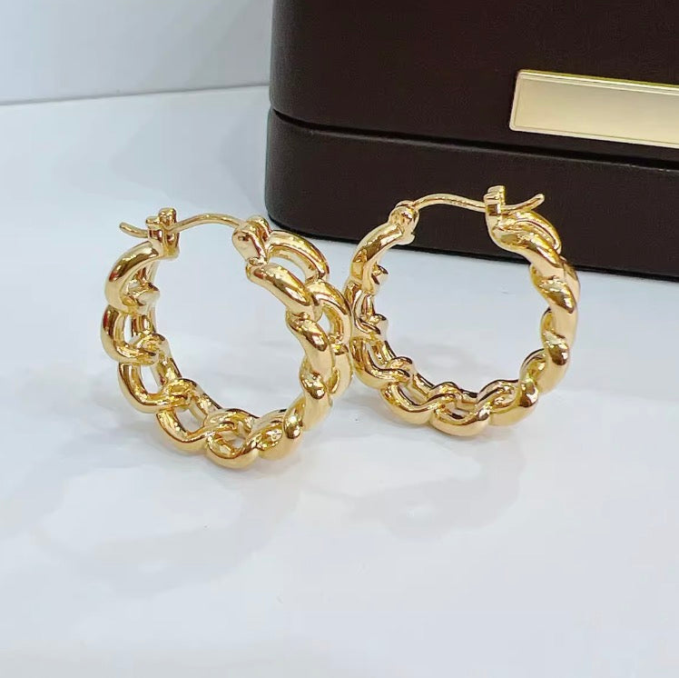 K18YG ピアス フープピアス リングピアス 18K 18金 YG K18 喜平チェーン チェーンモチーフ 中空ピアス イエローゴールド 大ぶり