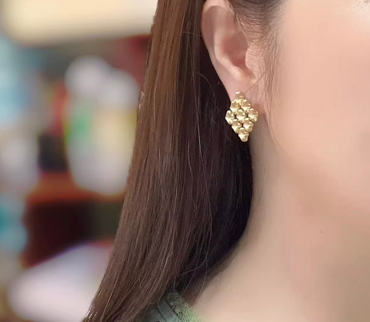 K18YG WG ピアス スタッドピアス 18K 菱形 YG K18 やすり加工 ヘアライン つや消し ホワイトゴールド イエローゴールド 中空ピアス 大ぶり