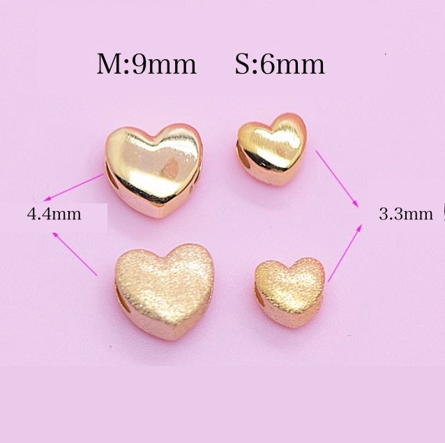 K18YG WG PG ハートチャーム 鏡面 艶消し やすり加工 18K YG パーツ ペンダント ハート イエローゴールド ホワイトゴールド ピンクゴールド