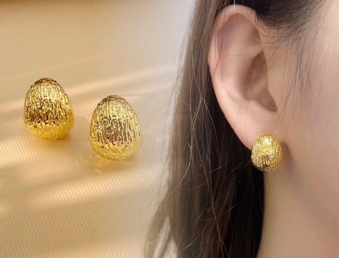 18k gold jewelry beans earrings hollow