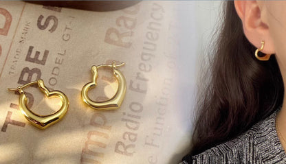 18k gold jewelry earrings heart hollow