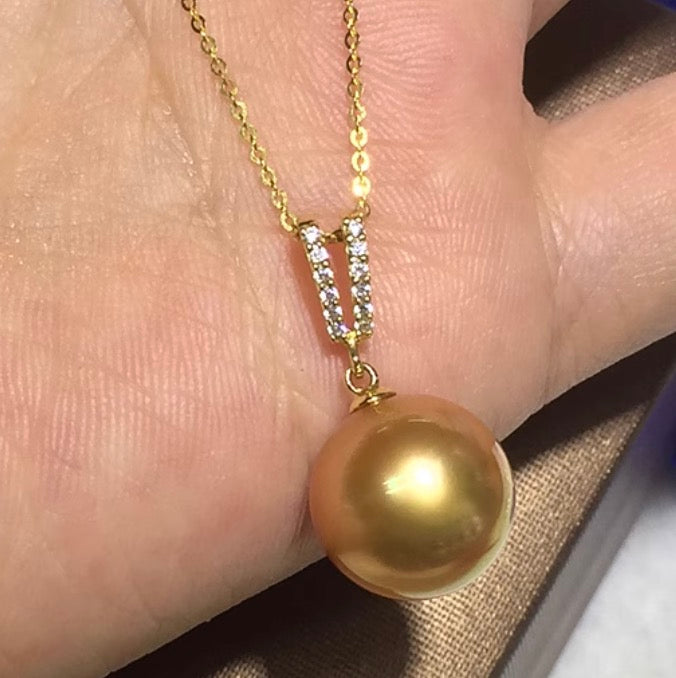 18k gold jewelry golden pearl necklace pendant