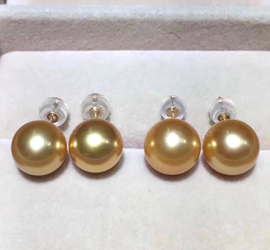 18k gold golden pearl studs earrings