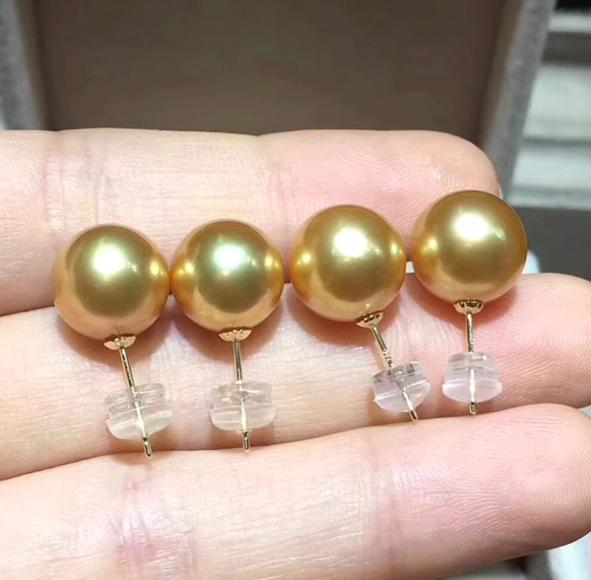 18k gold golden pearl studs earrings