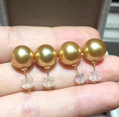 18k gold golden pearl studs earrings