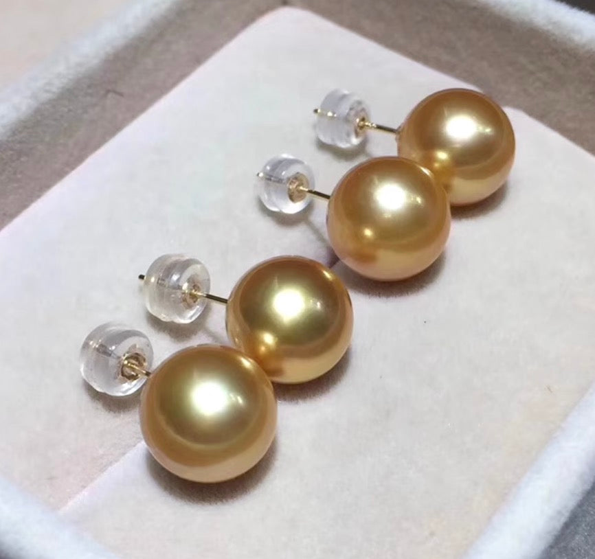 18k gold golden pearl studs earrings