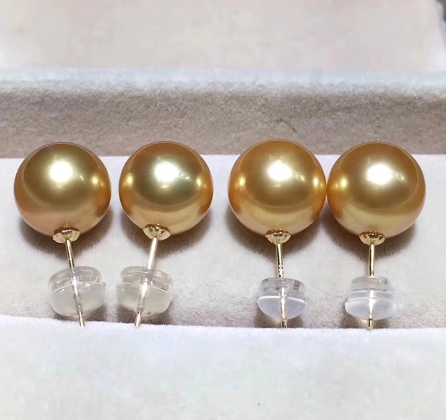 18k gold golden pearl studs earrings