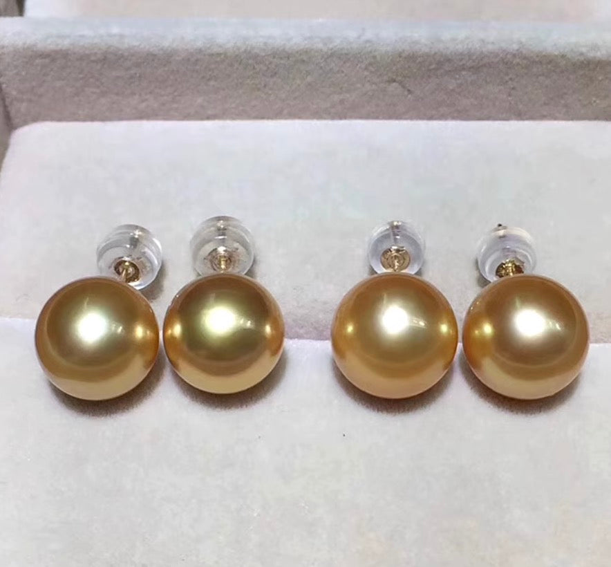 18k gold golden pearl studs earrings