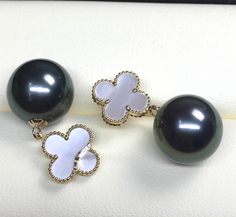 18k gold jewelry clover tahitian pearl mother of pearl