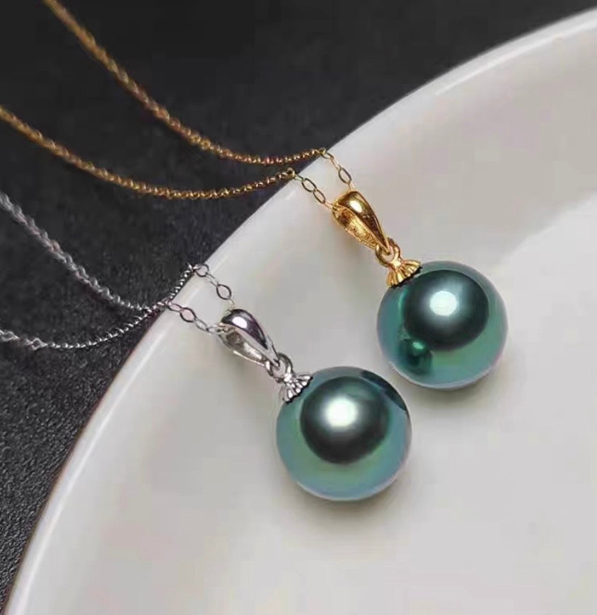 18k yellow gold tahitian pearl earrings peacock green pendant