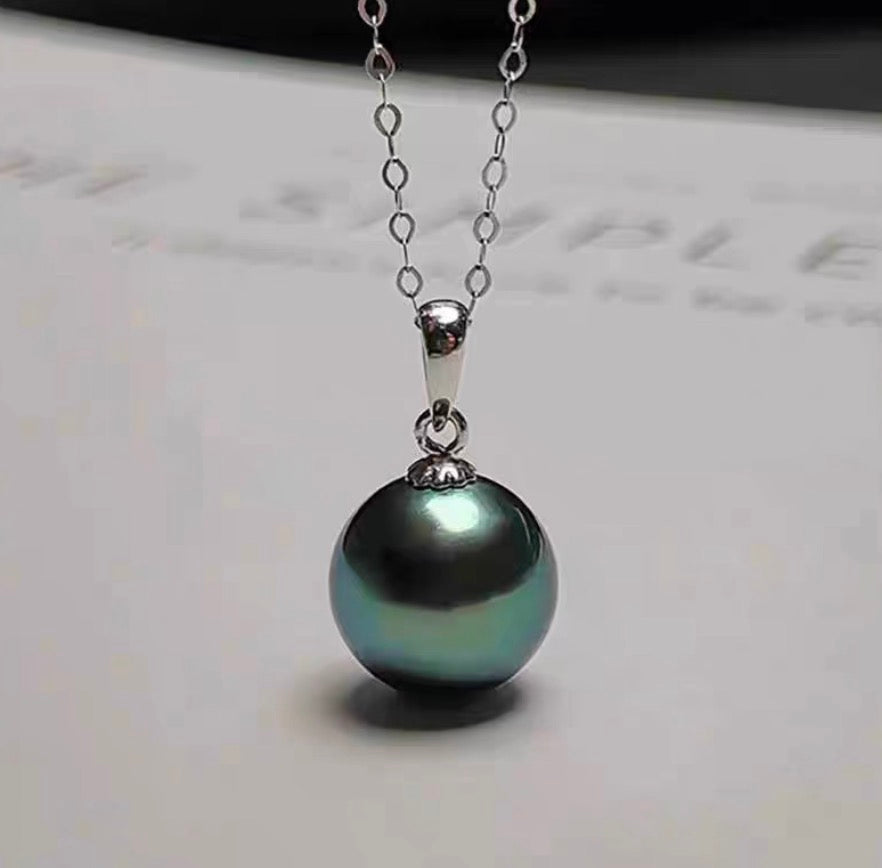 18k yellow gold tahitian pearl earrings peacock green pendant