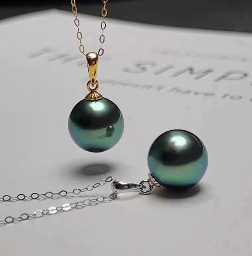 18k yellow gold tahitian pearl earrings peacock green pendant