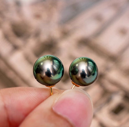 k18 タヒチアンパール ピーコックグリーン ピアス