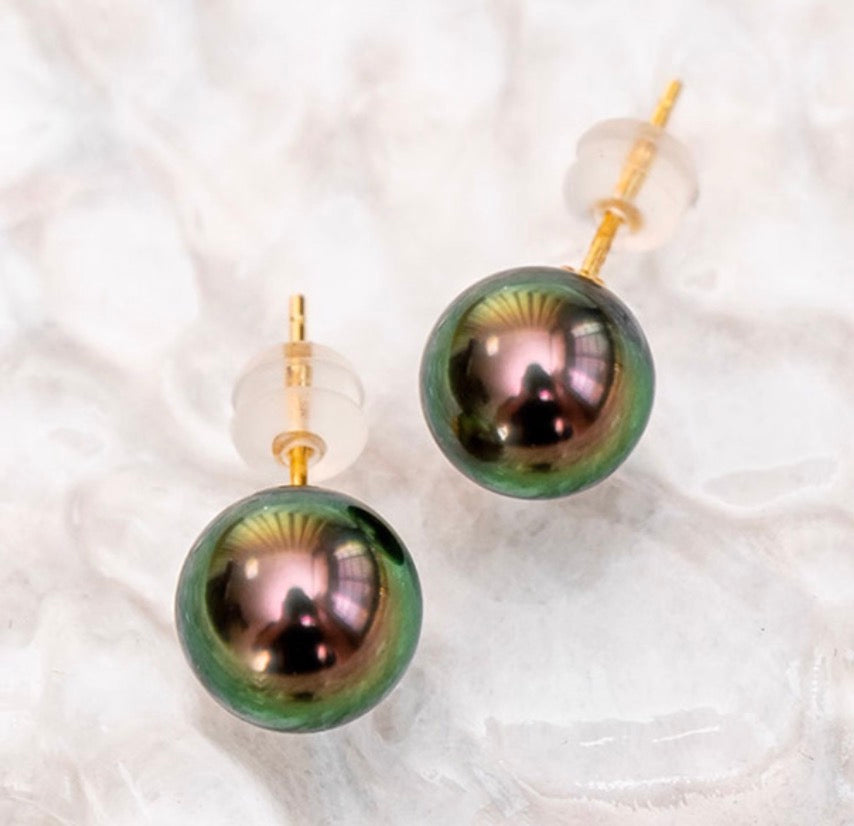 k18 タヒチアンパール ピーコックグリーン ピアス