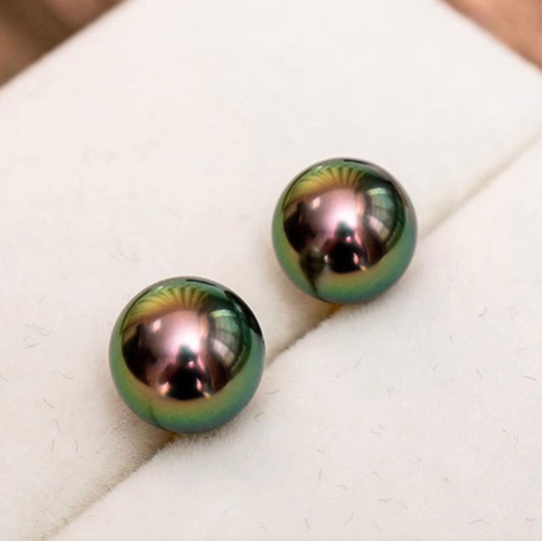 k18 タヒチアンパール ピーコックグリーン ピアス